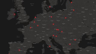 HDmaps Dark Map displaying EU Capitals at Night - HDmaps Visualization