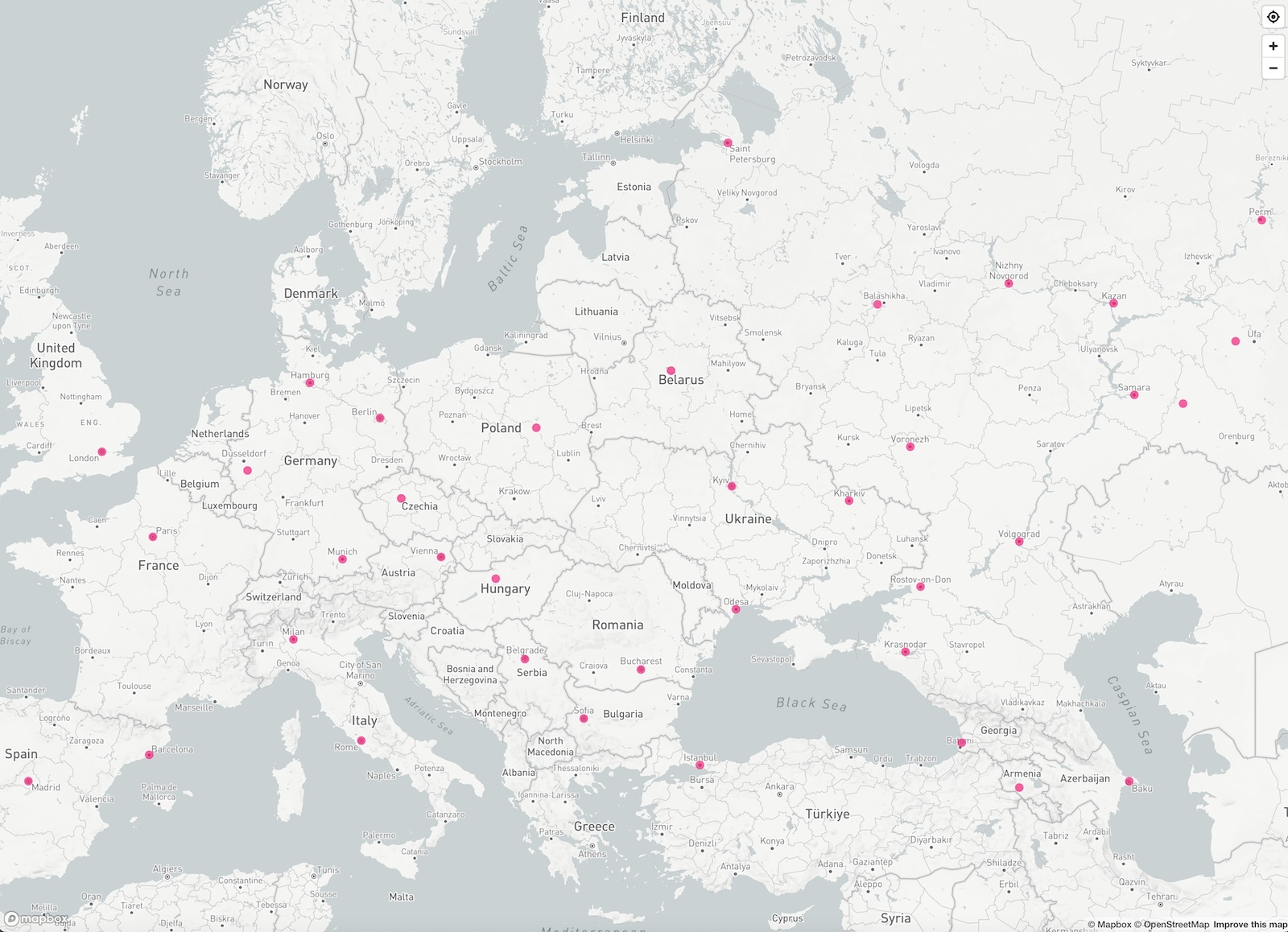 HDmaps Light Map visualizing Europe's Megacities